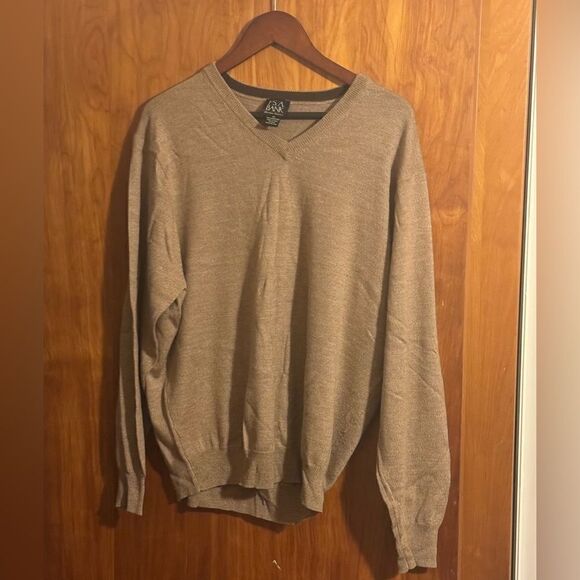Solid Tan V-Neck Cashmere Wool Lined Pullover Sweater - XMens Jos A Bank - Picture 1 of 3
